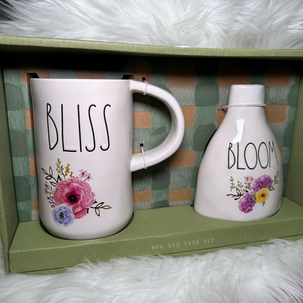 Rae Dunn Bliss & Bloom Floral Mug and Vase Set - White with Pink Purple Floral